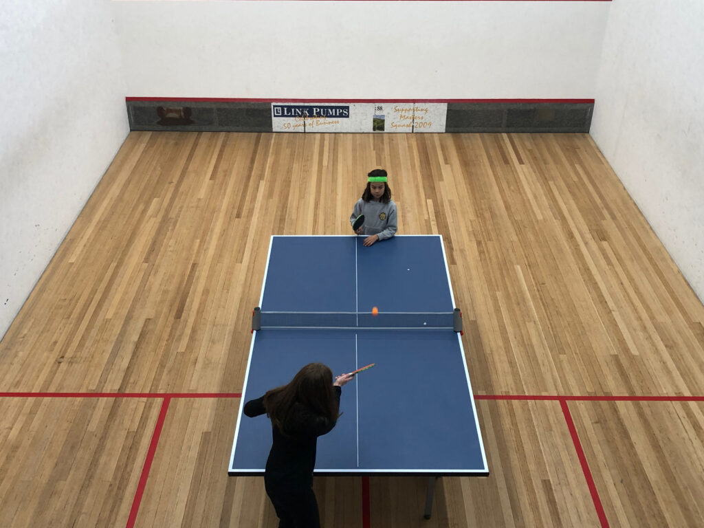 2 people playing table tennis